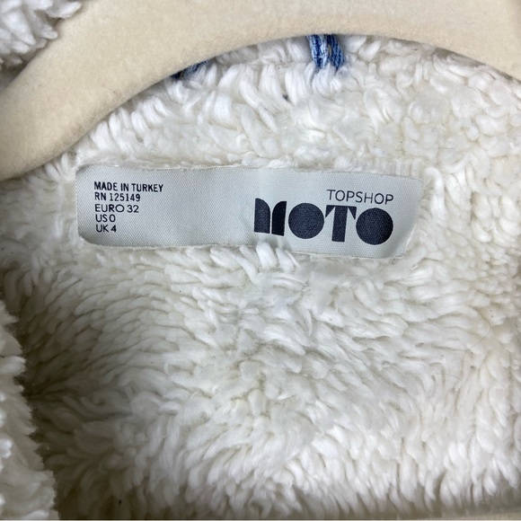 Top Shop Moto Custom Painted Sherpa Denim Jacket Size 0 - Picture 12 of 12